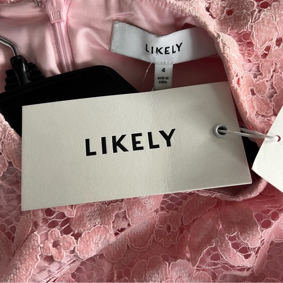 Likely Lorie Feather Trim Long Sleeve Lace Mini Dress in Rose Shadow NWT - Picture 8 of 11